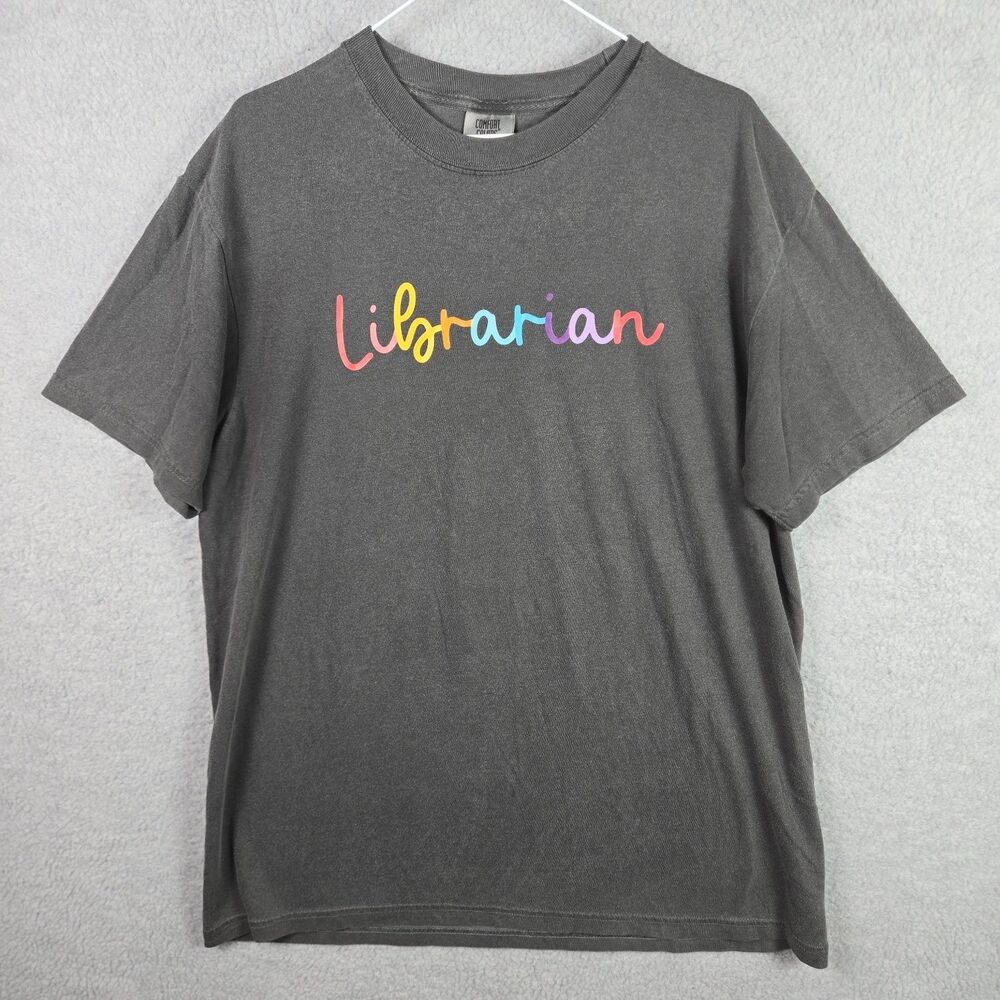 Comfort Colors Librarian T-Shirt Large Gray Graphic Tee Heavyweight Dye